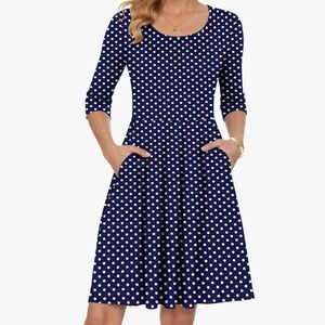 Elegant Navy Polka Dot Dress